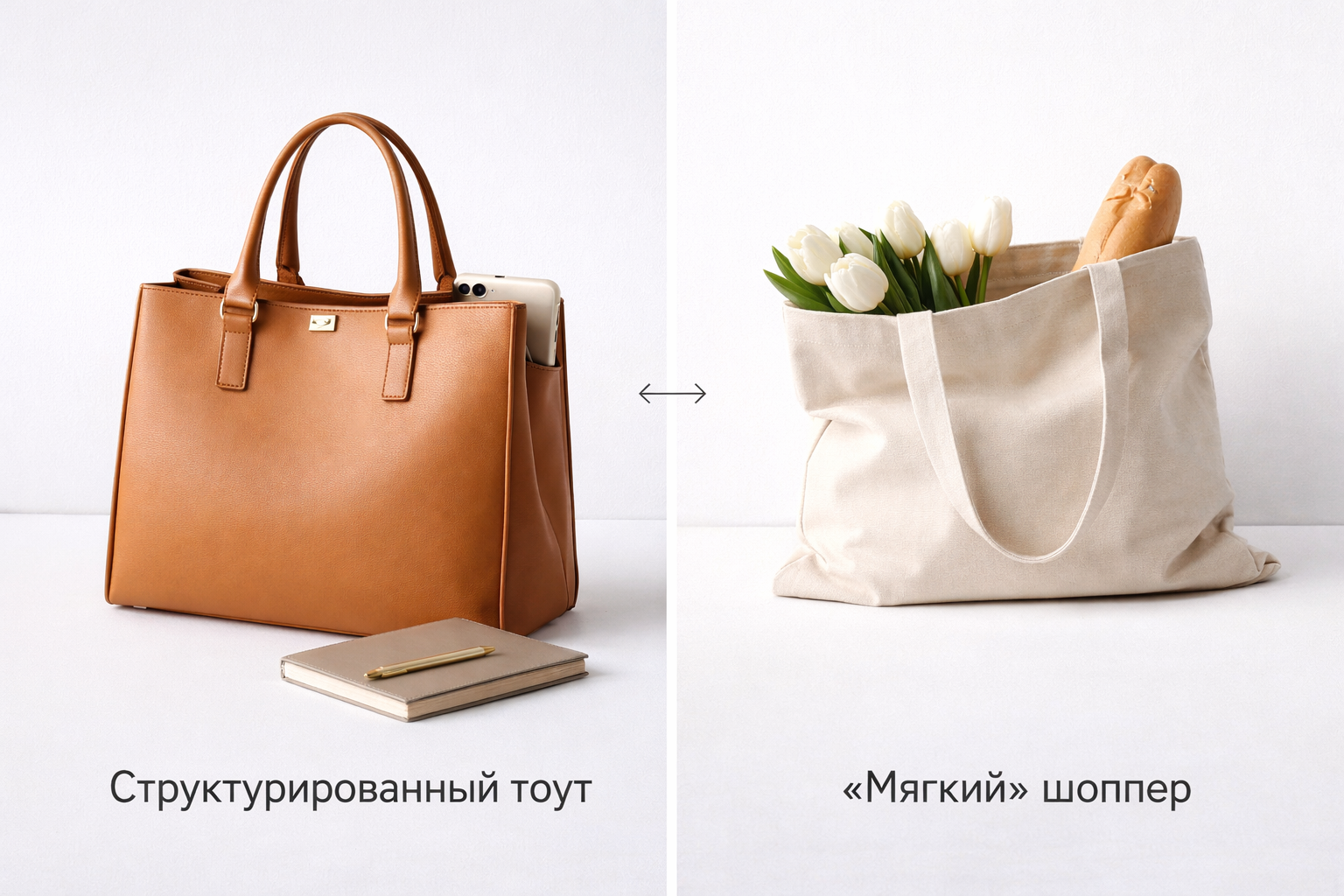 Сравнение сумки тоут и шоппера — структурированная кожаная модель и мягкая тканевая сумка для покупок